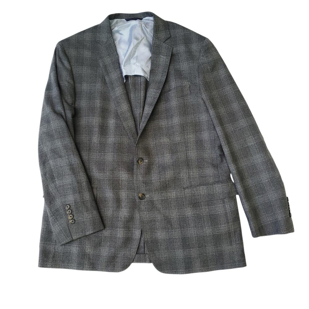 Brooks Brothers Glen Plaid Regent Reda Wool Blazer Sport Coat Gray 1/2 Lined 46R
